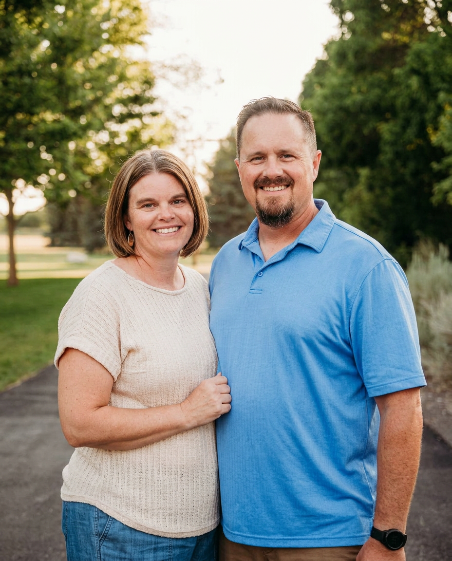 Matt Redford and his wife, the founders of BLAZE 360, together on a Utah trail at golden hour