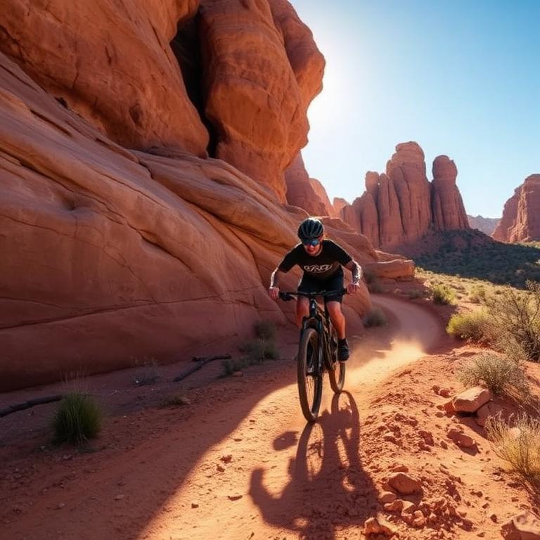 Mountain biking a slickrock singletrack trail in Utah